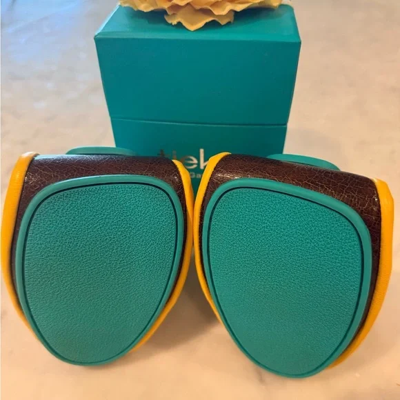 Tieks Mustard Yellow Flats with Teal Accent - Picture 3 of 5